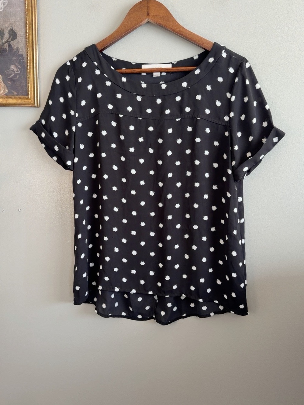LOFT Black White Polka Dot Cuffed Sleeve Blouse Top XS - Picture 3 of 8